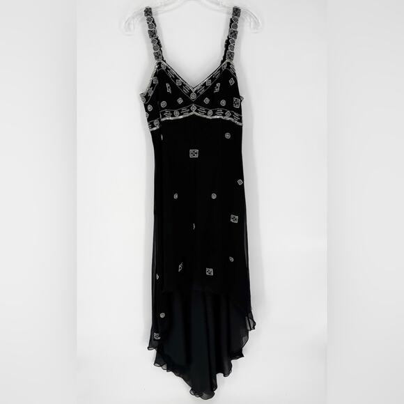 Vintage Y2K 90's Silk Whimsigoth Dark Romantic Hi-Lo Beaded Formal Dress Size 10 - Picture 2 of 10